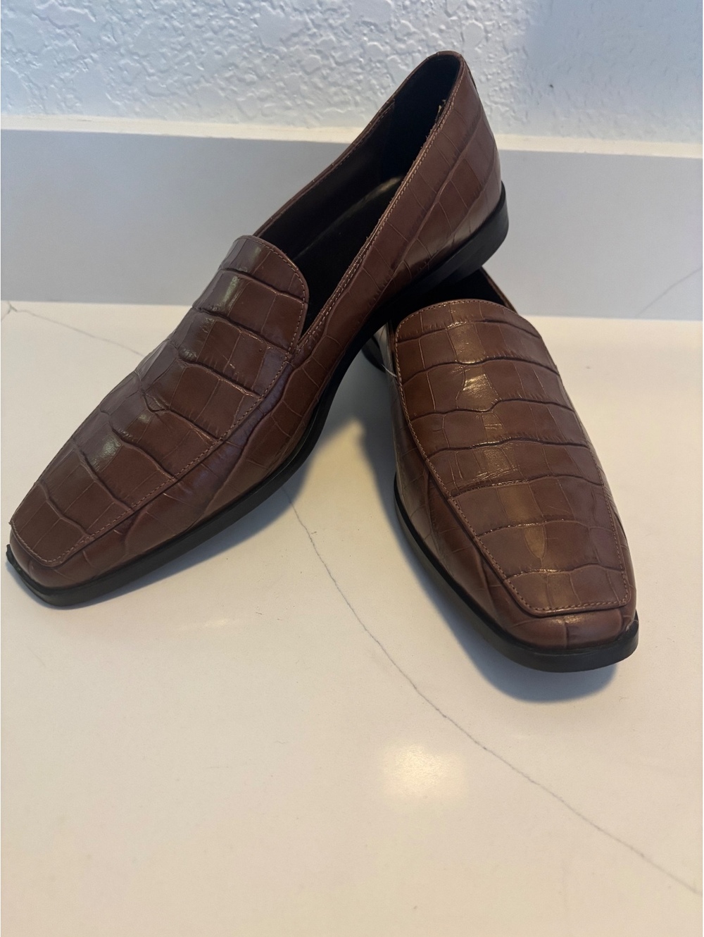 Everlane 90s Croc Embossed Square Toe Loafers